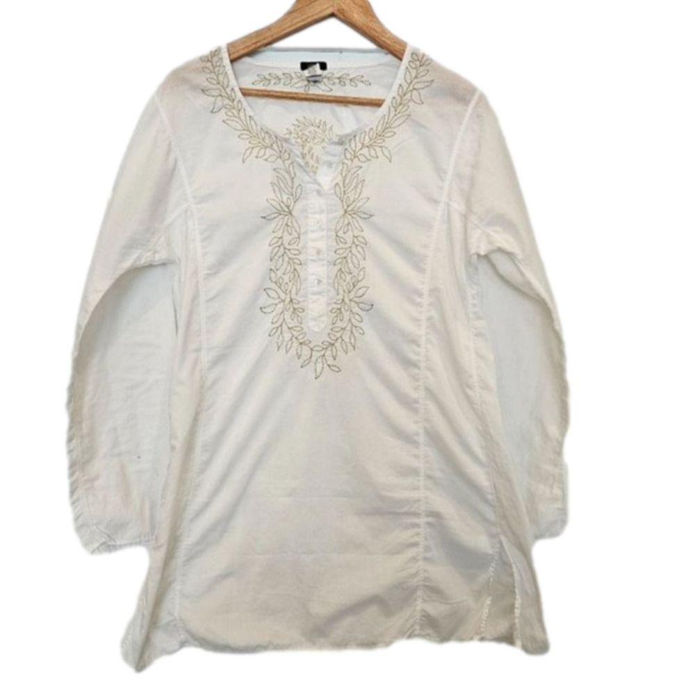 J CREW White Embroidered Long Sleeve Top Size Medium